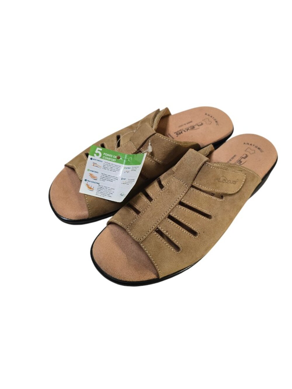 Flexus Vamp Slide Sandals- Beige Nubuck Size EUR 41 US 9.5-10 M NWB